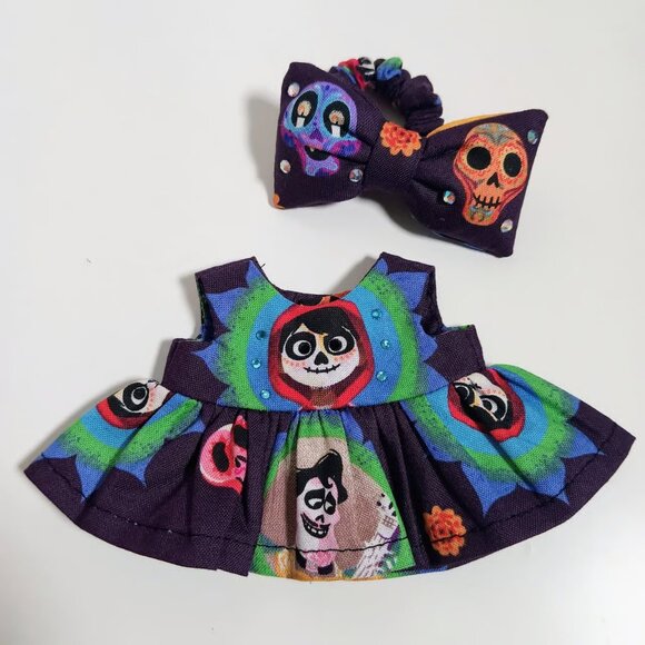 Dia De Los Muertos Disney Coco Miguel Dress and Skull Bow for Labubu - Picture 8 of 9